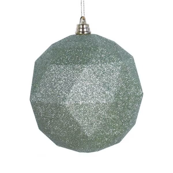 6 in. Celadon Glitter Geometric Christmas Ornament Ball, 4PK, Vickerman, Mfr#: M177454DG